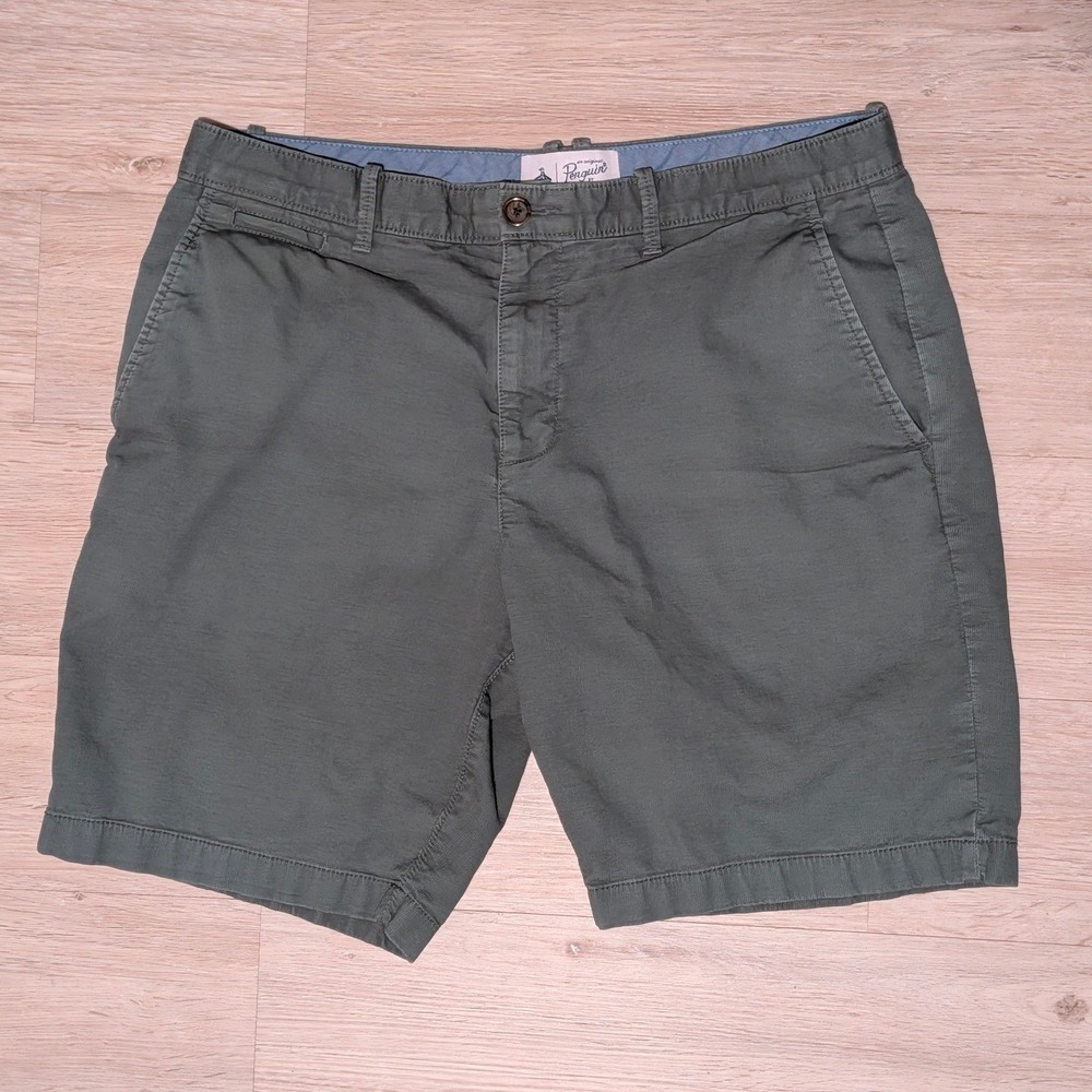 Original‎ Penguin Mens Olive Green Dobby Chino Shorts Size 34 Casual Summer